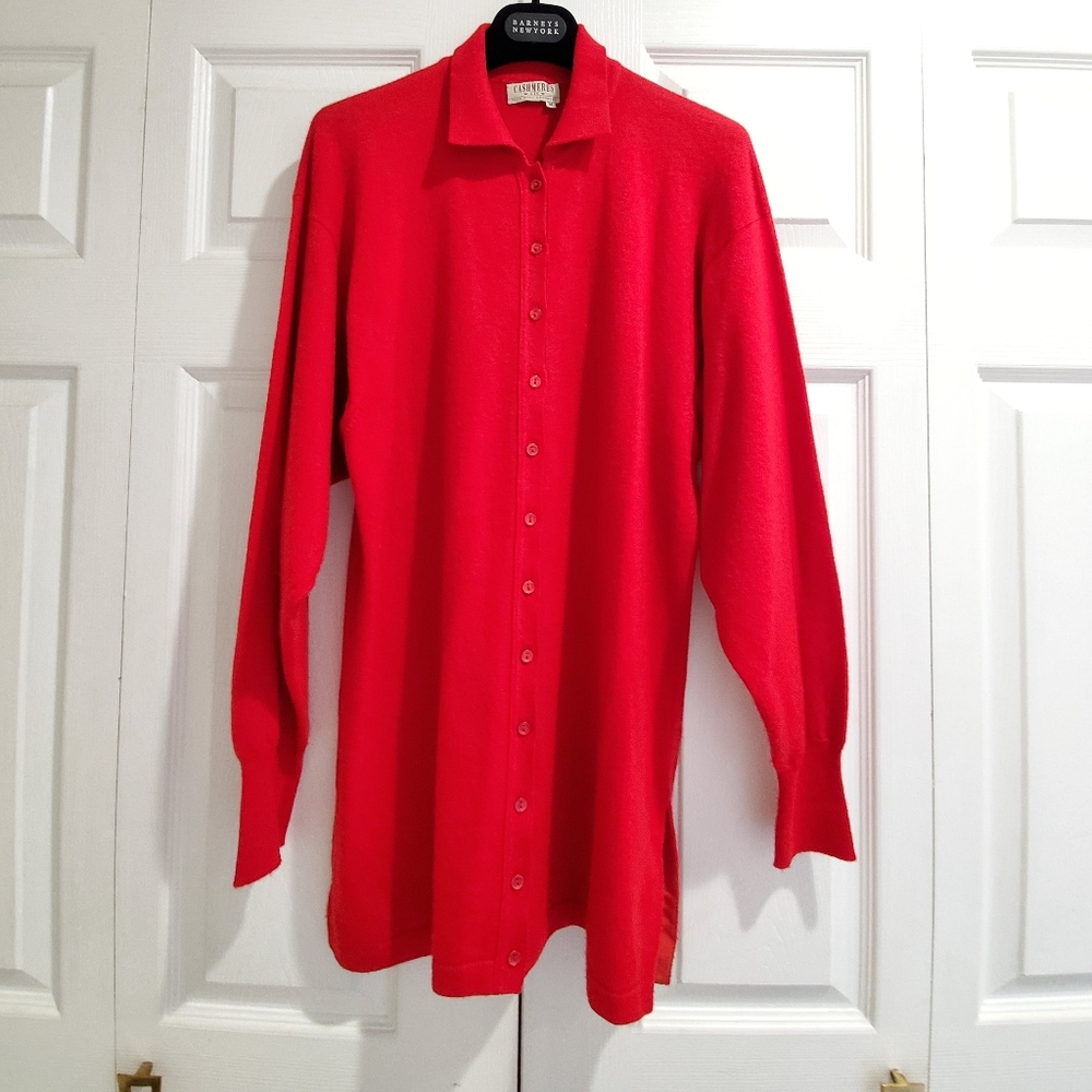 Red Cashmere Long Button-down Cardigan